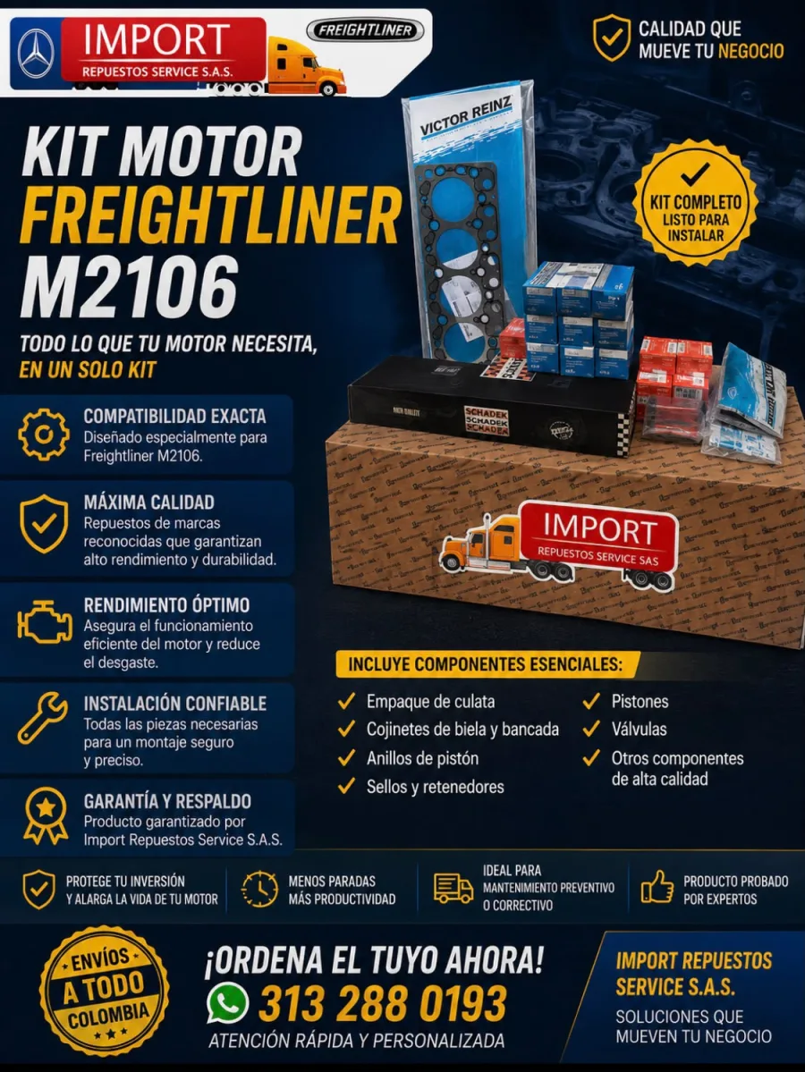 Kit de motor para Freightliner M2106: empaques, pistones, cojinetes, válvulas y sellos